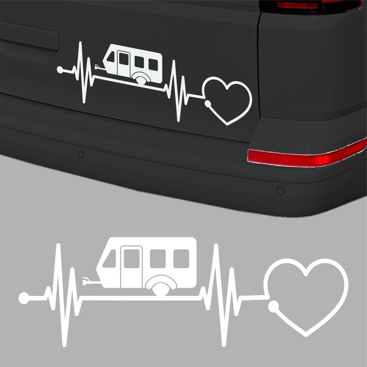 Aufkleber Wohnwagen Herzschlag 30cm - Herz Diagramm - Aufkleber für Camper, Wohnmobil, Wohnwagen Fahrzeuge - FOTOFOL