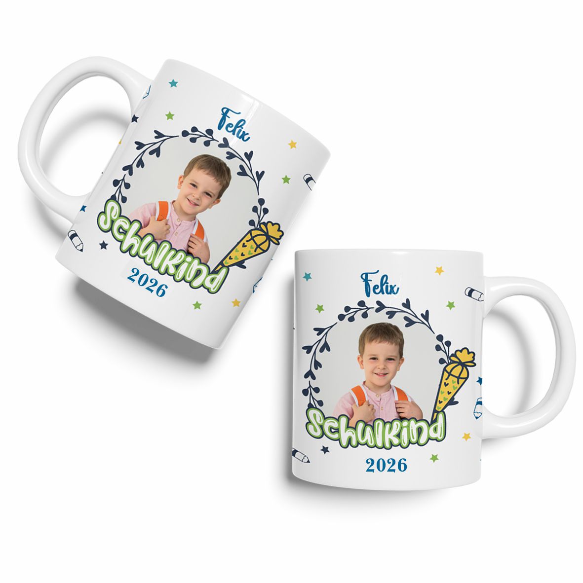 Tasse Einschulung 2026 mit Name und Bild Personalisieren Junge - FOTOFOL