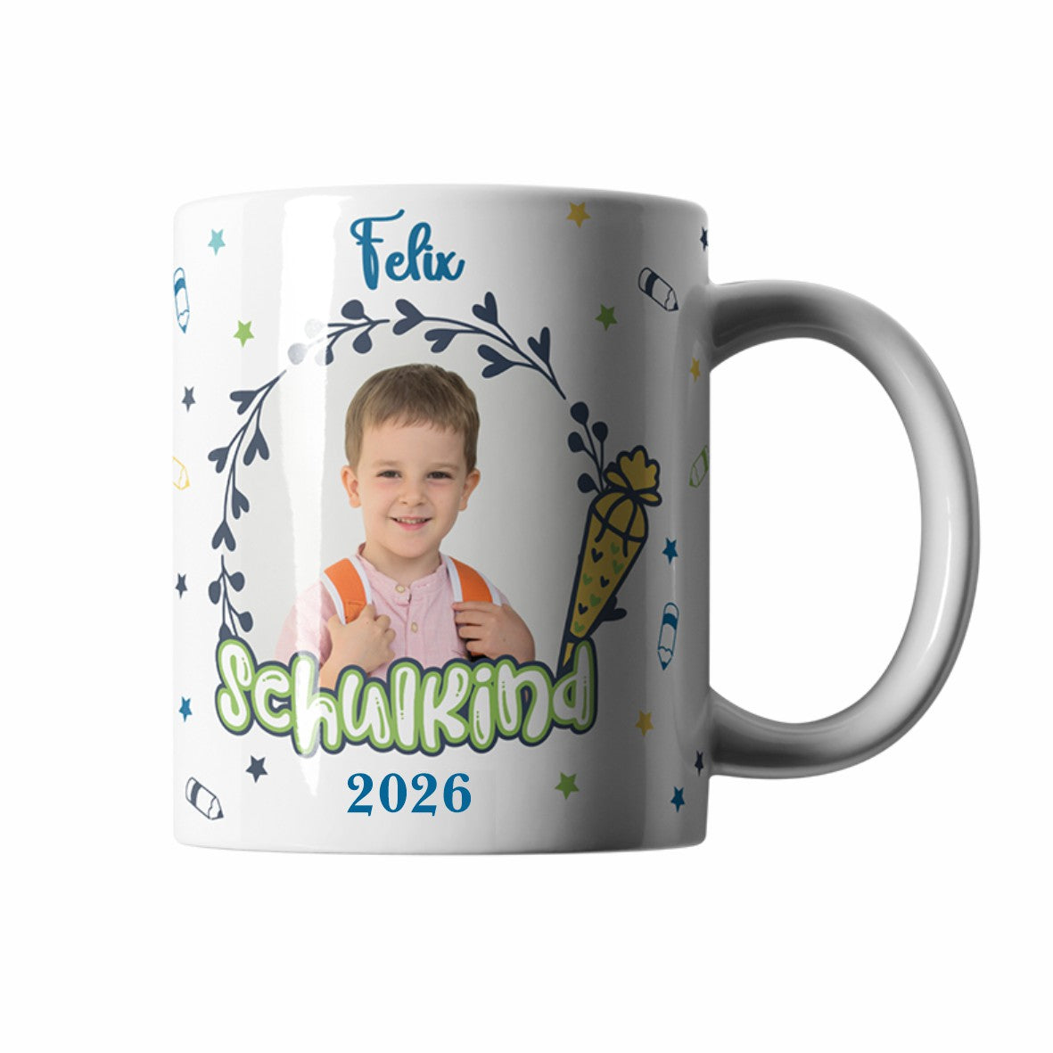 Tasse Einschulung 2026 mit Name und Bild Personalisieren Junge - FOTOFOL