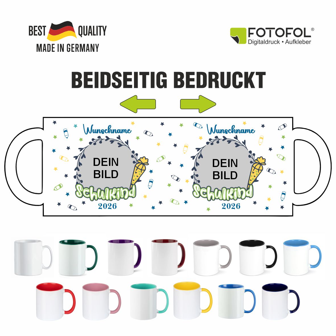 Tasse Einschulung 2026 mit Name und Bild Personalisieren Junge - FOTOFOL