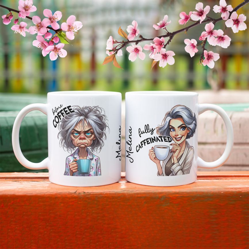 Personalisierte Kaffeetasse mit Wunschname - before Coffee -Frau - FOTOFOL