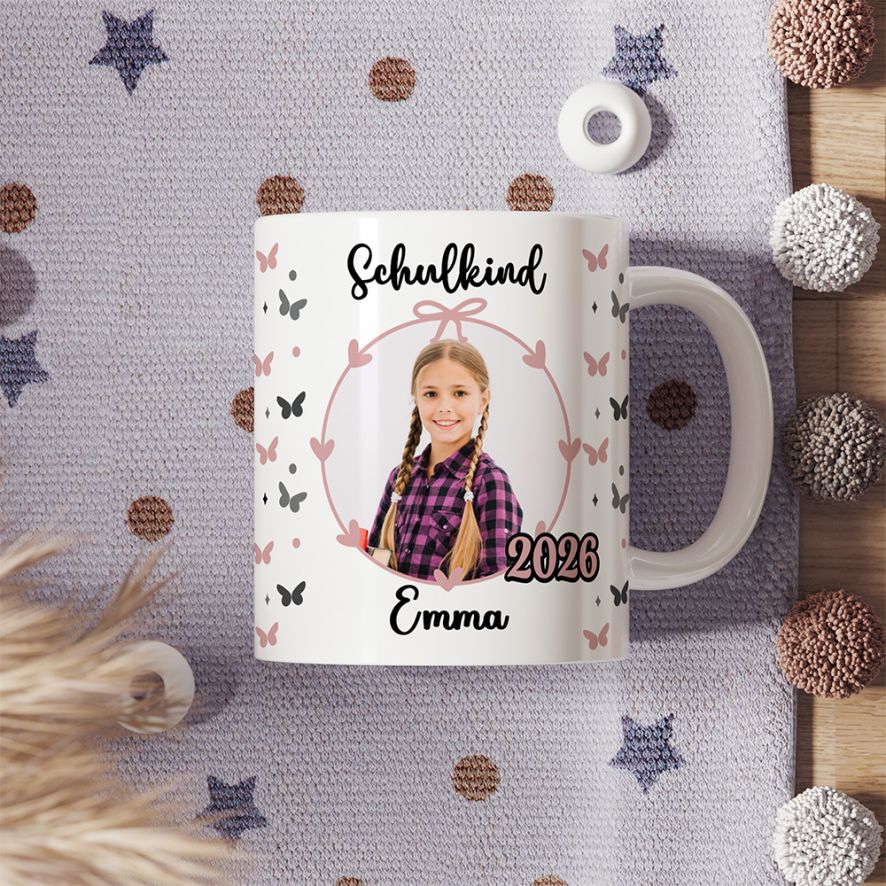 Tasse Einschulung mit Name und Bild Personalisieren Mädchen Schmetterling - Fotofol