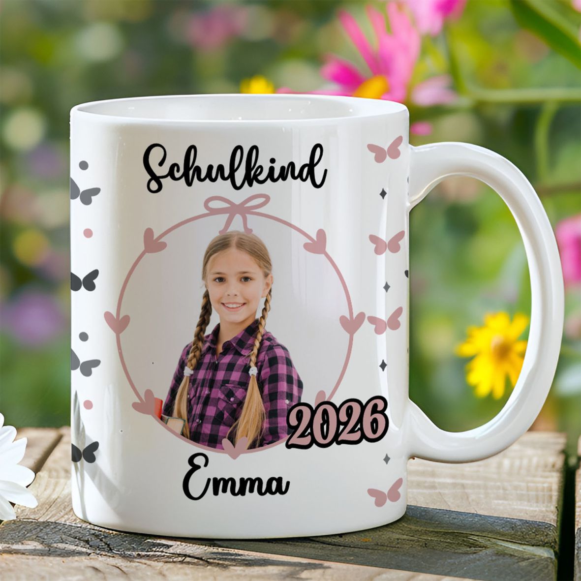 Tasse Einschulung mit Name und Bild Personalisieren Mädchen Schmetterling - Fotofol