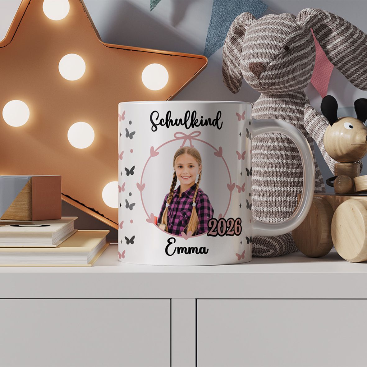 Tasse Einschulung mit Name und Bild Personalisieren Mädchen Schmetterling - Fotofol