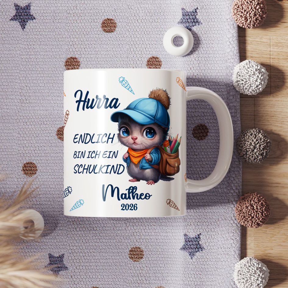 Tasse Einschulung mit Name Personalisieren - Endlich bin ich ein Schulkind - Endlich Schulkind - Fotofol