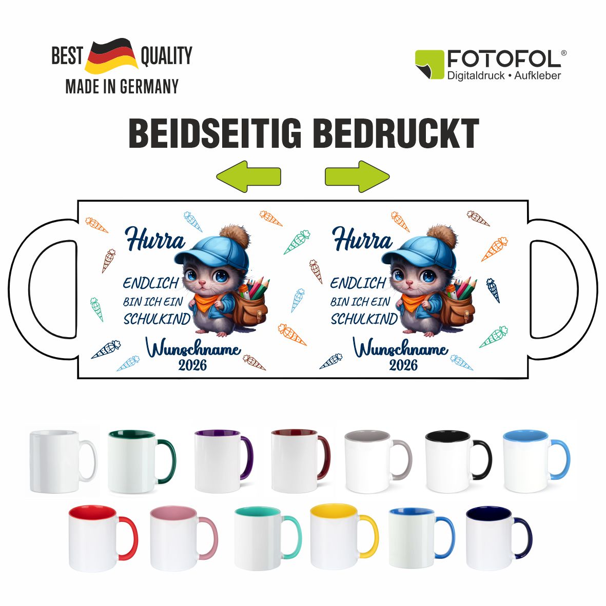 Tasse Einschulung mit Name Personalisieren - Endlich bin ich ein Schulkind - Endlich Schulkind - Fotofol