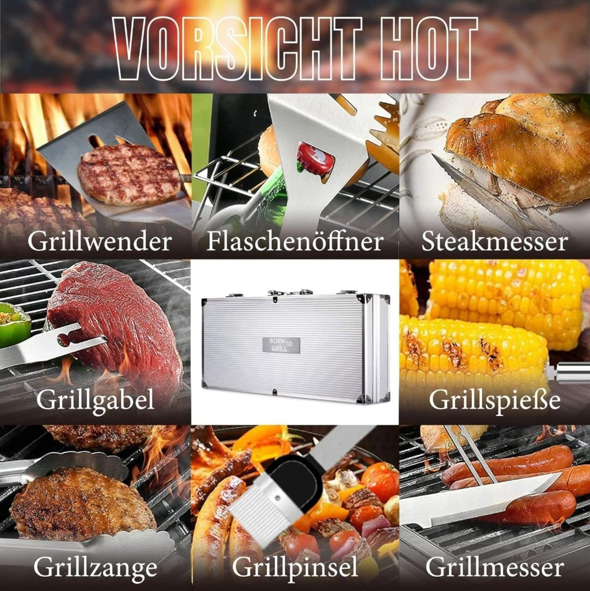 Grillkoffer Personalisiert mit Gravur I ‎Grillzubehör 6-teilig - FOTOFOL