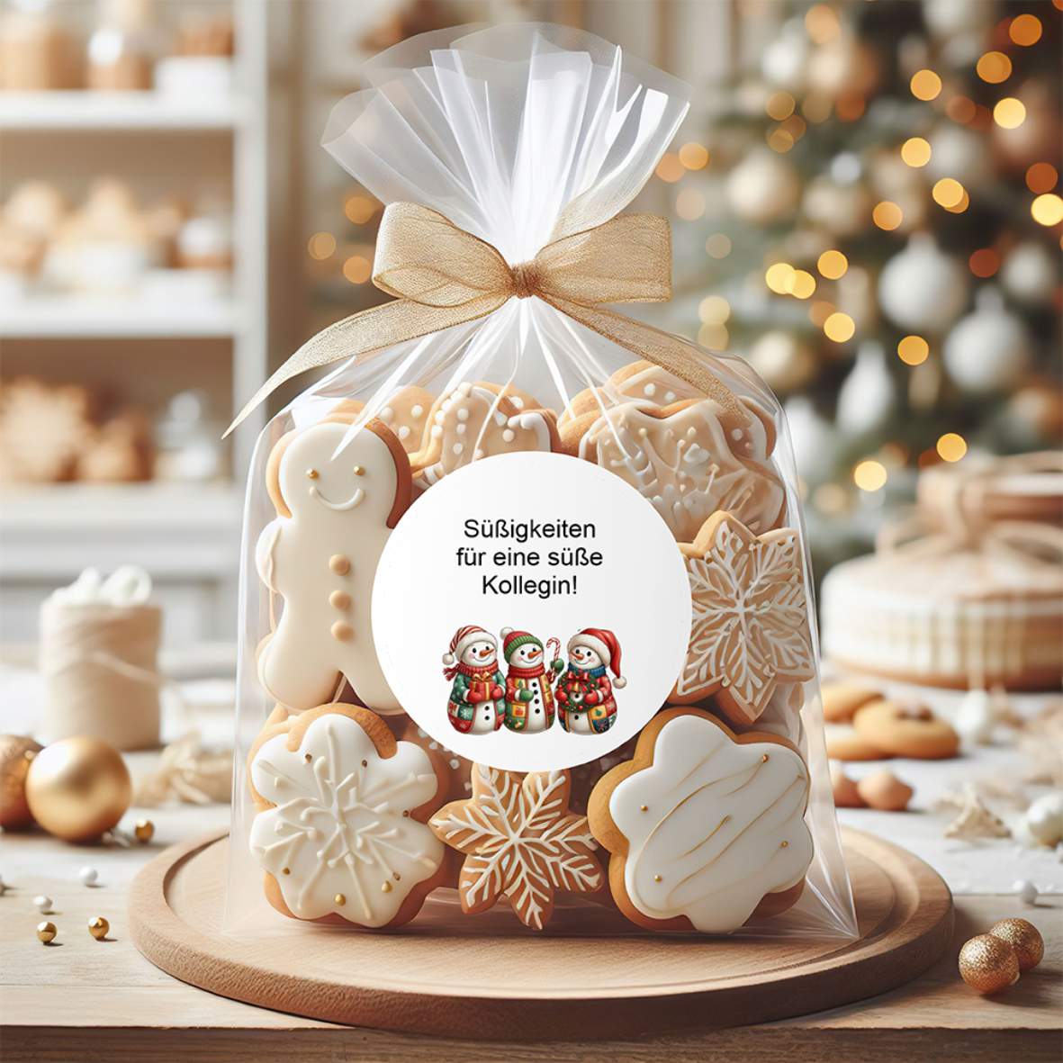 Personalisierte runde Aufkleber Weihnachten – 24 Stück (4,5 cm) | Schneemänner - FOTOFOL
