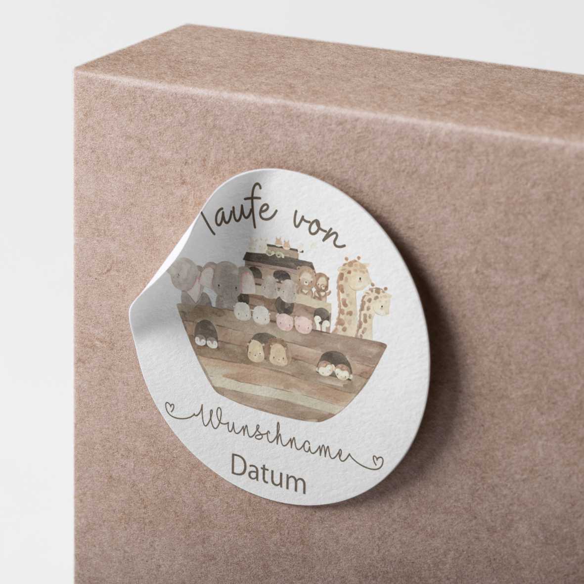 Personalisierte Aufkleber  Taufe "Arche Noah" mit Namen und Datum - 24Stück - 4,5cm - FOTOFOL
