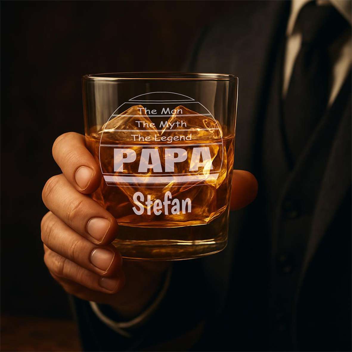 Personalisiertes Whiskey Glas "The Men, The Myth, The Legend - PAPA" - Wunschname - FOTOFOL