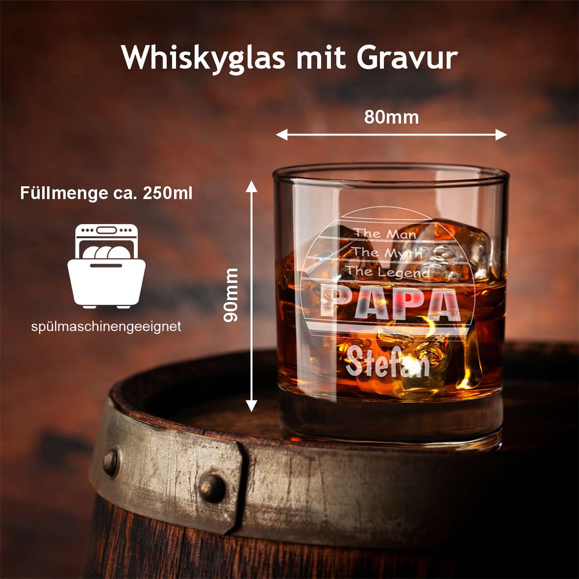 Personalisiertes Whiskey Glas "The Men, The Myth, The Legend - PAPA" - Wunschname - FOTOFOL