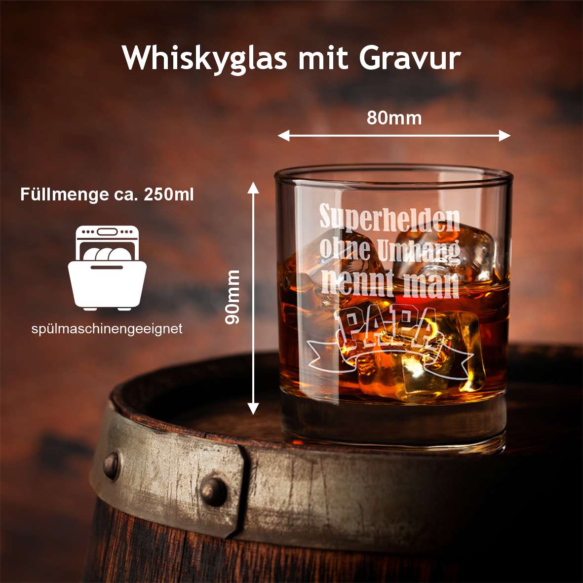 Personalisiertes Whiskey Glas "Superhelden ohne Umhang nennt man PAPA" - FOTOFOL