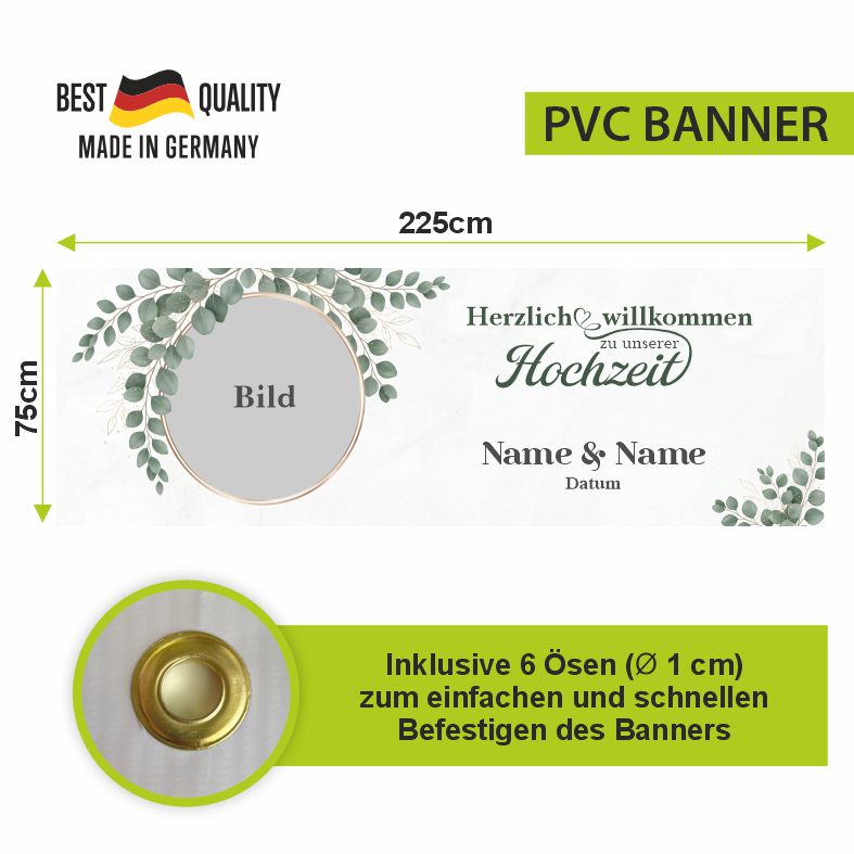 FOTOFOL - Hochzeitsbanner, Banner Hochzeit, personalisiertes Banner, Hochzeitsdeko, Willkommensschild Hochzeit, Eingangsschild Hochzeit, Banner mit Foto, Hochzeitsdekoration, personalisierte Geschenke, Trauung, Hochzeitsfeier, Eukalyptus Deko, Banner mit Namen, Banner mit Datum, Hochzeitsplanung, Dekoration Location