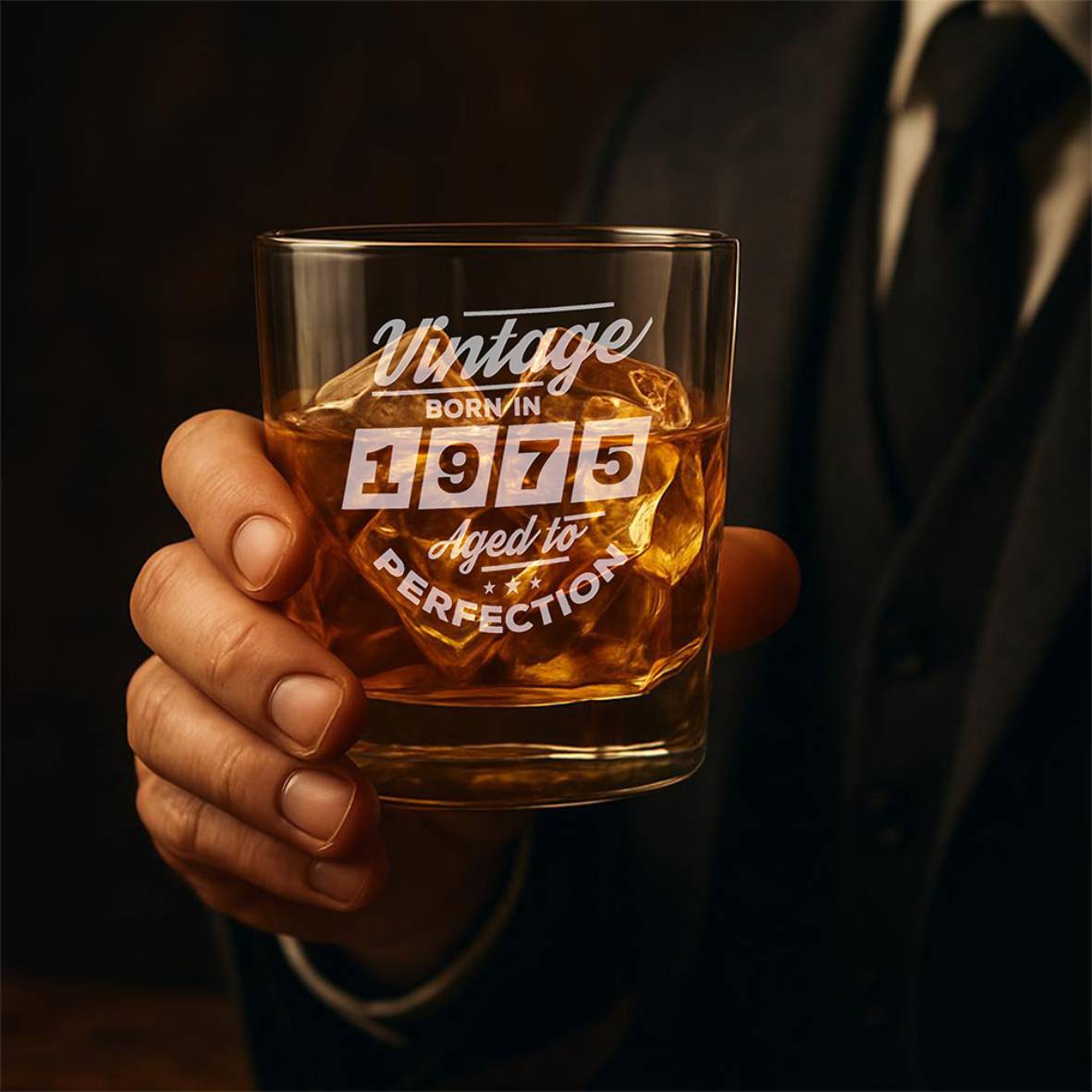 Personalisiertes Whiskey Glas "Vintage" mit Name und Geburtsjahr - FOTOFOL