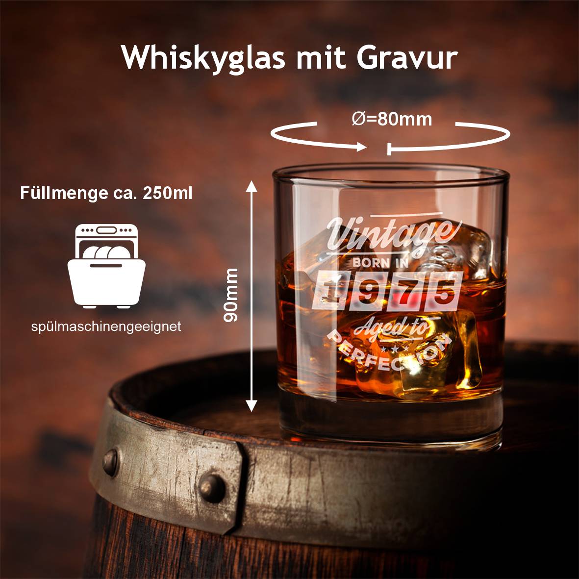 Personalisiertes Whiskey Glas "Vintage" mit Name und Geburtsjahr - FOTOFOL