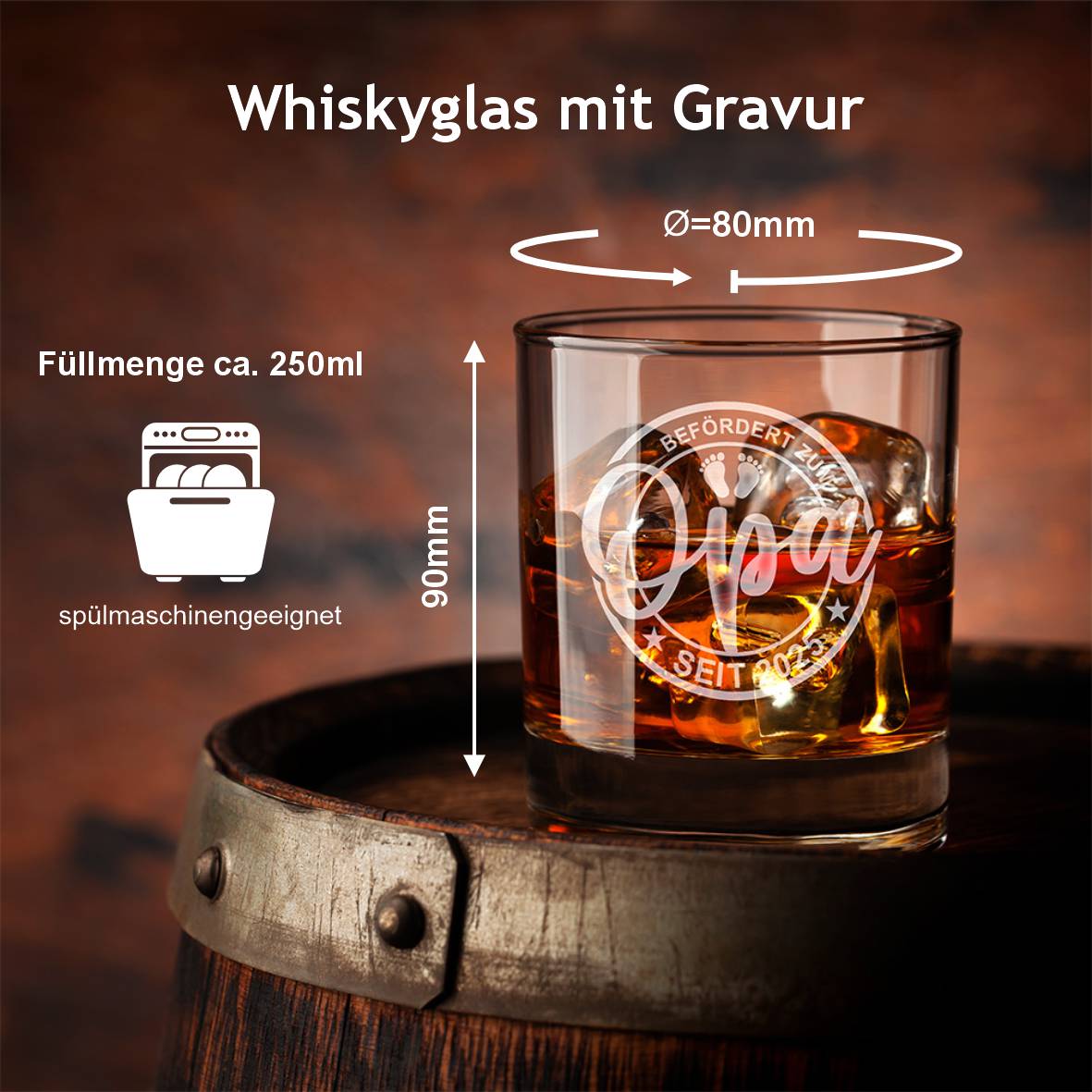 Personalisiertes Whiskey Glas "Befördert zum Opa" mit Geburtsjahr - FOTOFOL