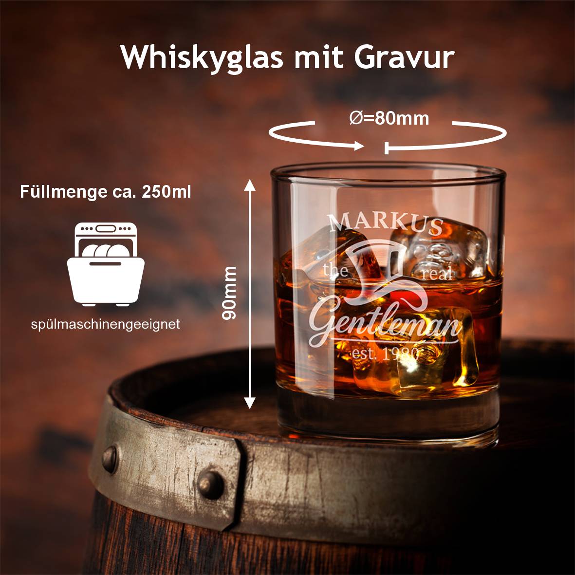 Personalisiertes Whiskey Glas "The real gentleman" mit Name und Geburtsjahr - FOTOFOL