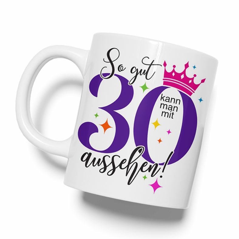 FOTOFOL - Personalisierte Tasse zum 30. Geburtstag | Individuelles Geschenk mit Namen | Spruch "So gut kann man mit 30 aussehen"
