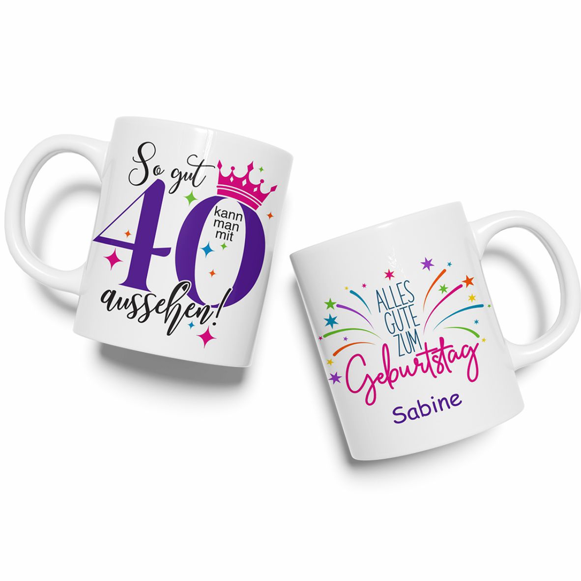 FOTOFOL - Personalisierte Tasse zum 40. Geburtstag | Individuelles Geschenk mit Namen | Spruch "So gut kann man mit 40 aussehen"