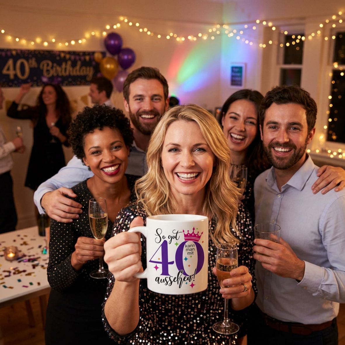 FOTOFOL - Personalisierte Tasse zum 40. Geburtstag | Individuelles Geschenk mit Namen | Spruch "So gut kann man mit 40 aussehen"
