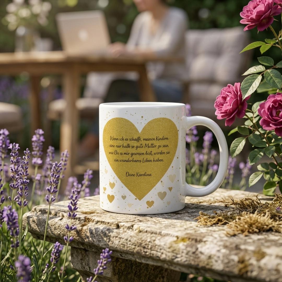 FOTOFOL - Personalisierte Tasse - goldenes Herz - personalisiert mit Wunschtext