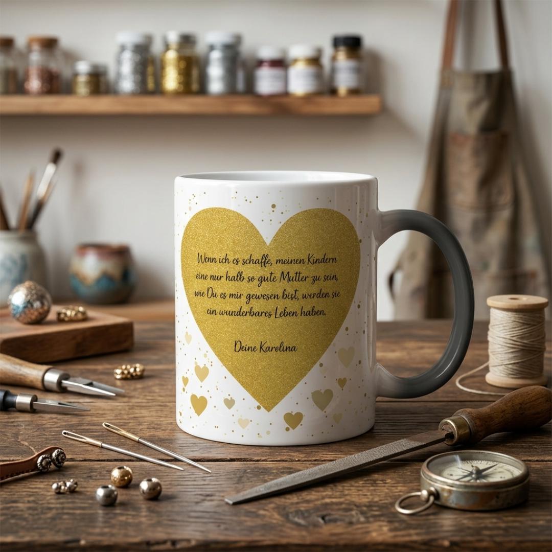 FOTOFOL - Personalisierte Tasse - goldenes Herz - personalisiert mit Wunschtext