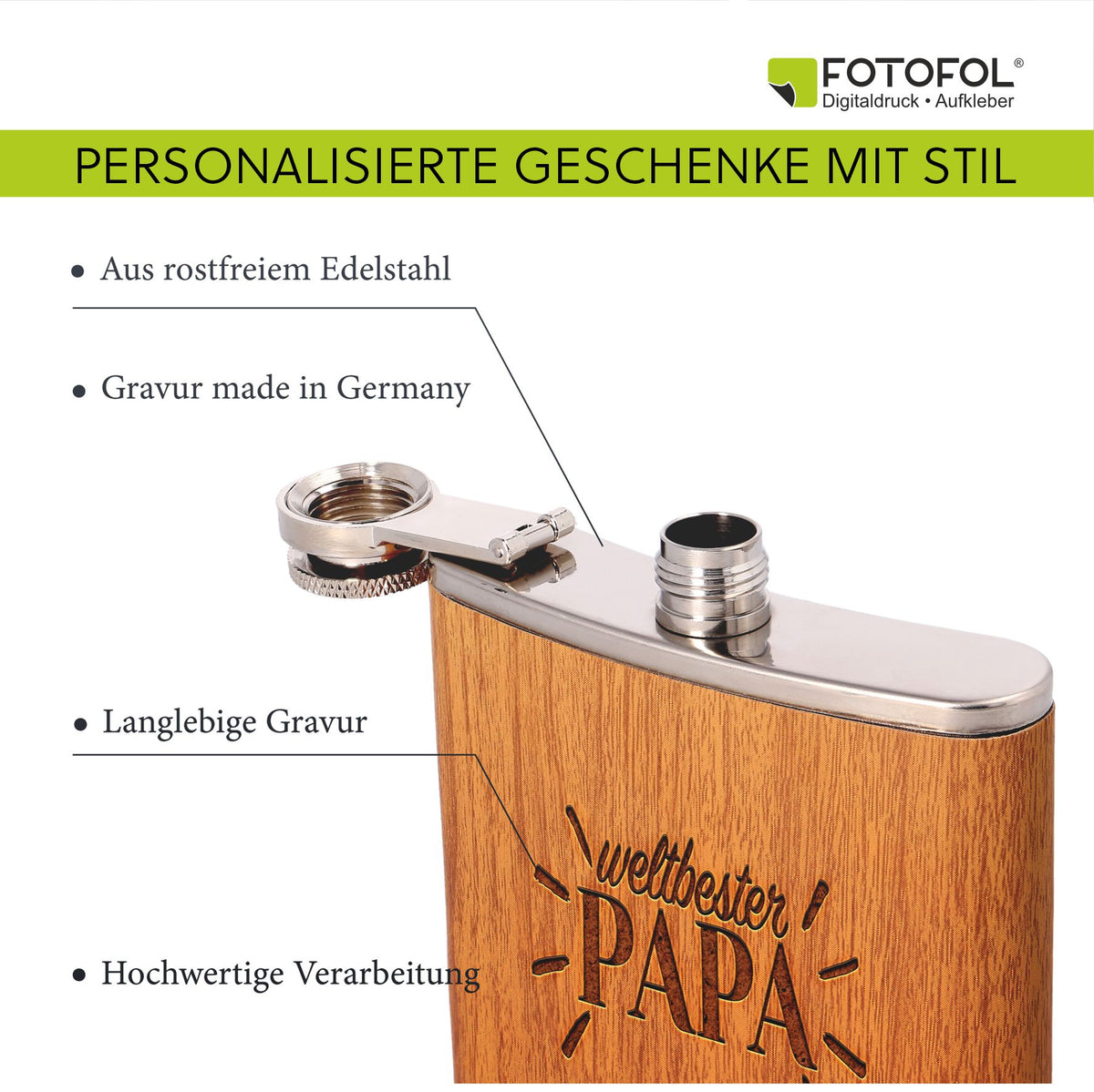 FOTOFOL - personalisierter Flachmann mit Gravur 