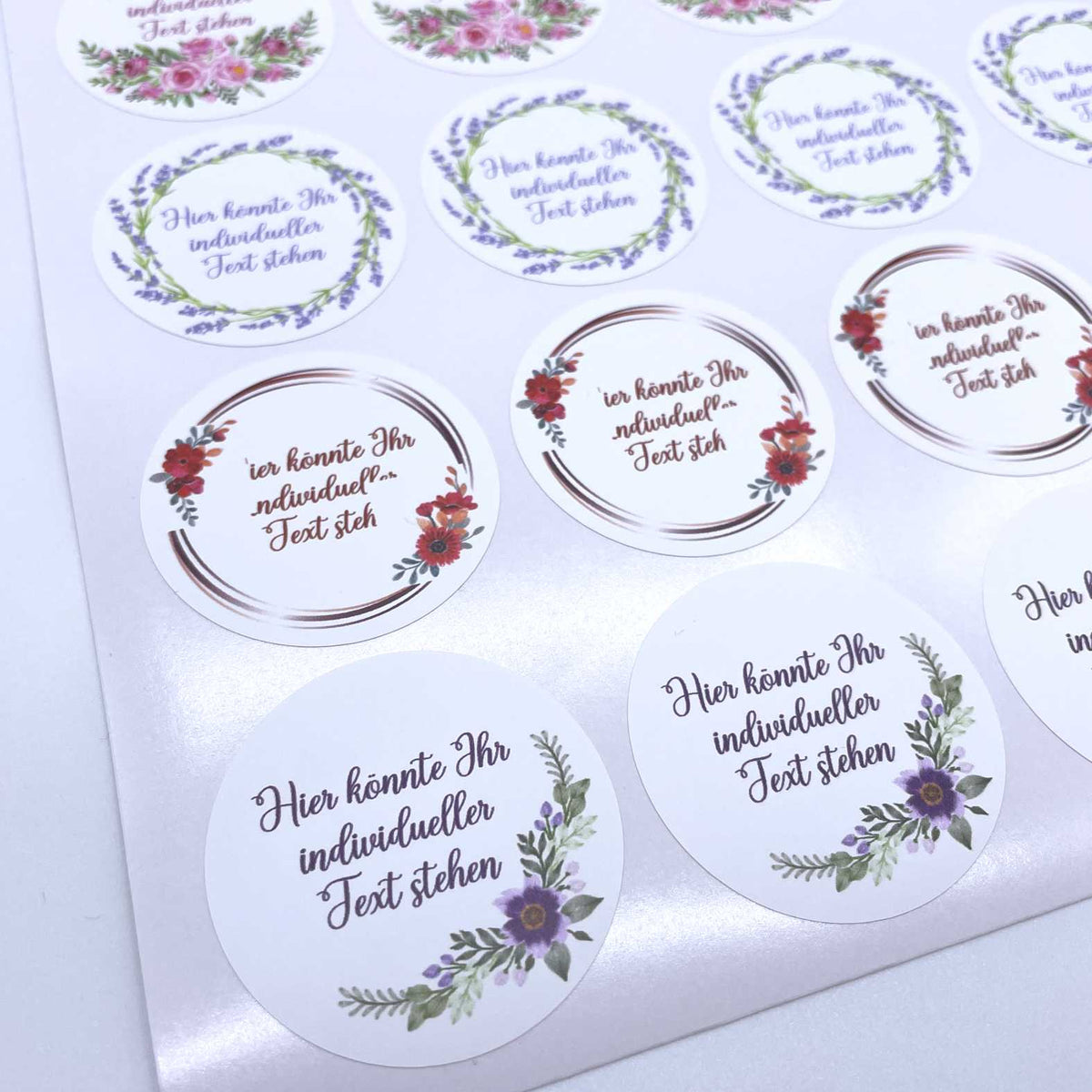 Personalisierte Aufkleber "Bordeaux Blumen Kranz"- 24 Stück - 4,5cm - FOTOFOL