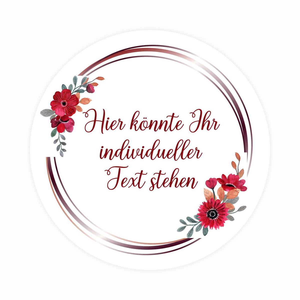 Personalisierte Aufkleber "Bordeaux Blumen Kranz"- 24 Stück - 4,5cm - FOTOFOL