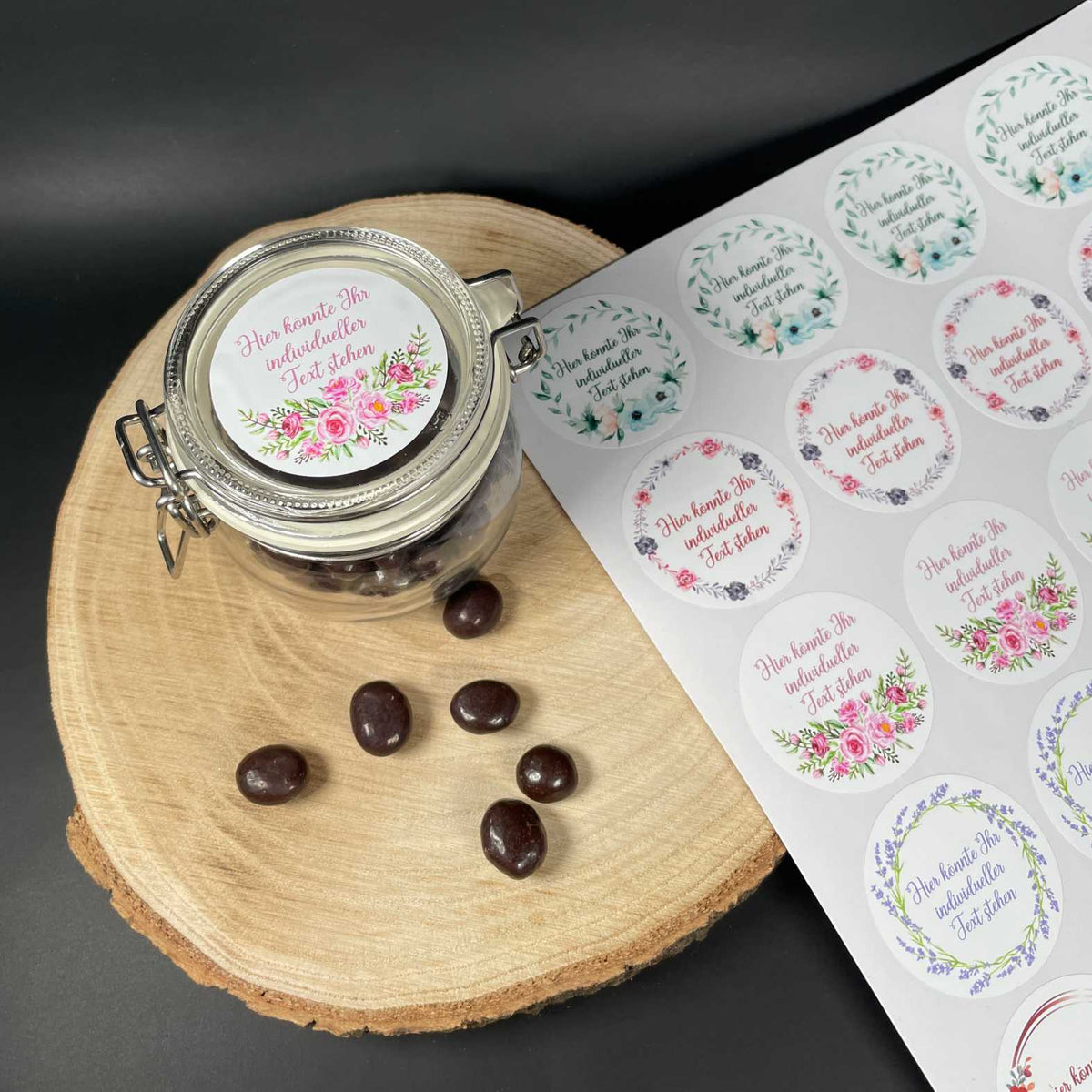 Personalisierte Aufkleber  "Blumen Zweige"- 24 Stück - 4,5cm - FOTOFOL