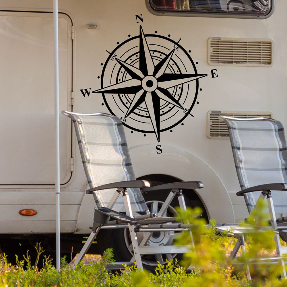 Aufkleber Kompass Windrose  - Aufkleber für Camper, Wohnmobil, Wohnwagen Fahrzeuge Karosserie - Offroad Sticker - Abenteuer Urlaub