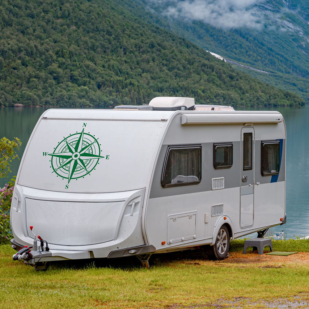 Aufkleber Kompass Windrose  - Aufkleber für Camper, Wohnmobil, Wohnwagen Fahrzeuge Karosserie - Offroad Sticker - Abenteuer Urlaub