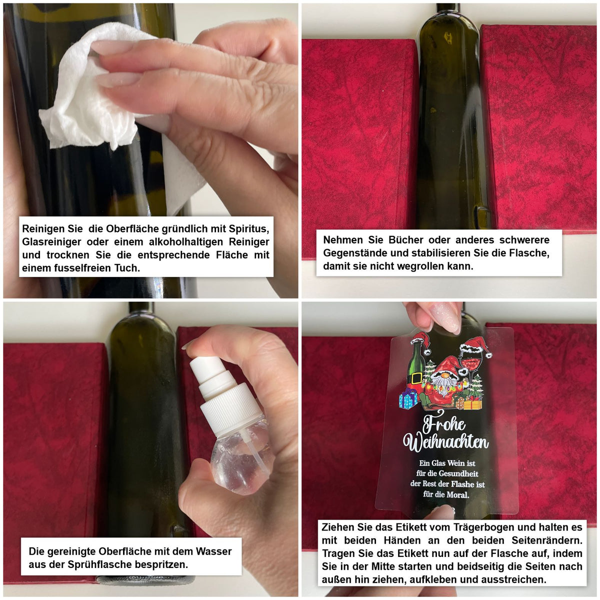 FOTOFOL - Weihnachten Flaschenetiketten personalisiert mit Wunschtext - transparente Aufkleber für Geschenk - weihnachtliche Flaschen Aufkleber