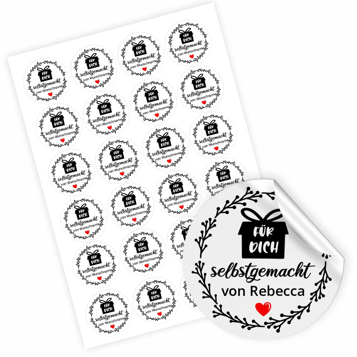 Selbstgemacht by Wunschname Aufkleber - 4,5 cm Runde Personalisierte Verkäuferetiketten - FOTOFOL