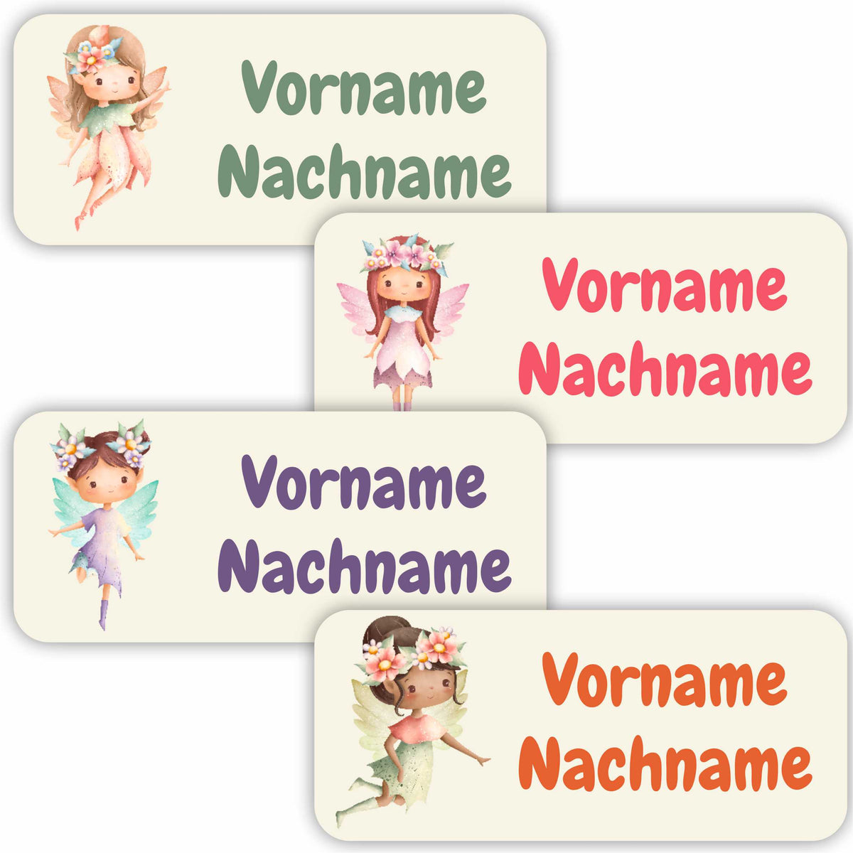 Namensaufkleber Set - personalisiert mit Wunschname für Stifte und alle Schulsachen - Feen - FOTOFOL