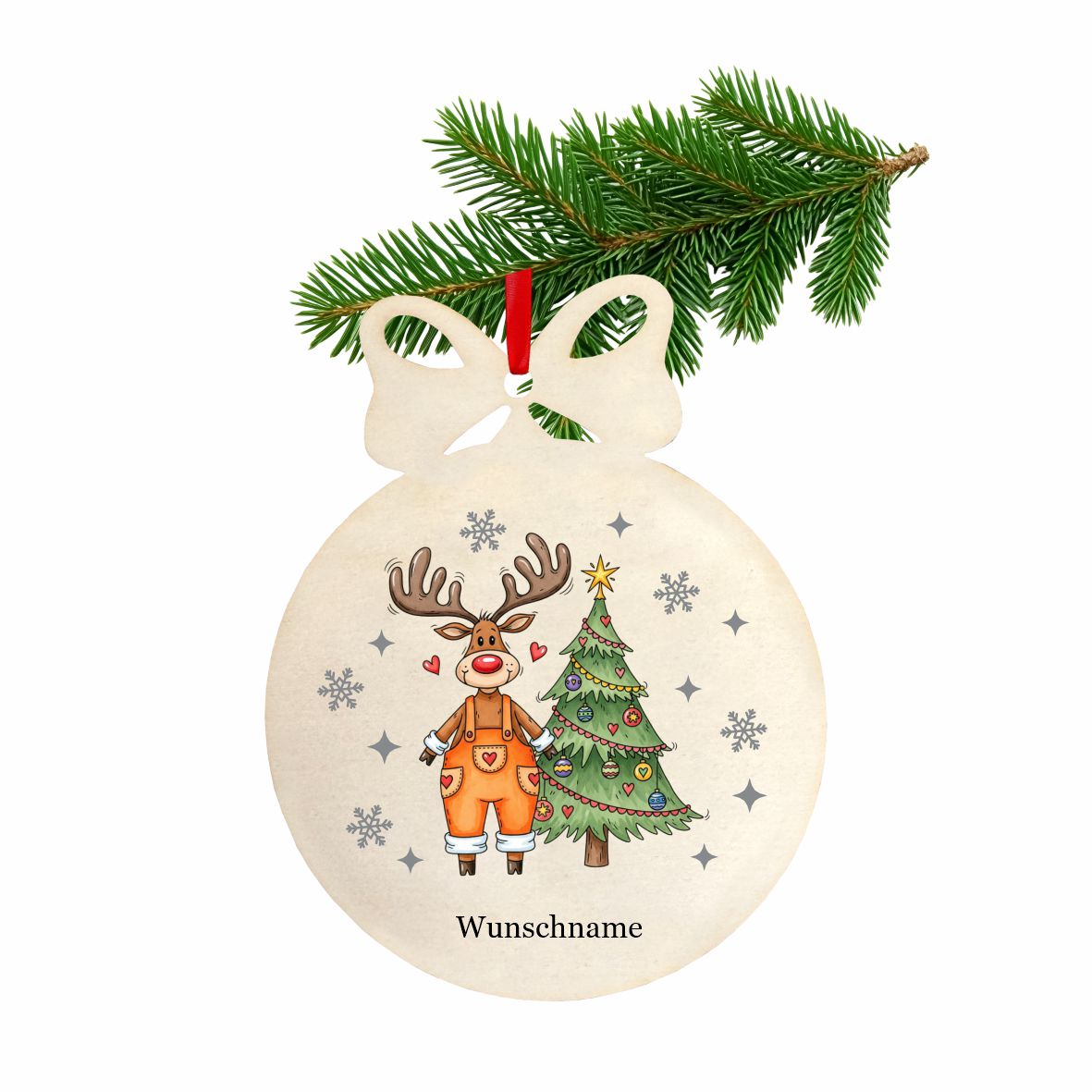 Personalisierte bunte Holz-Weihnachtskugeln - Rentier - FOTOFOL