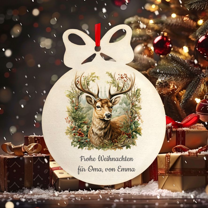 Personalisierte bunte Holz-Weihnachtskugeln - Wald - FOTOFOL