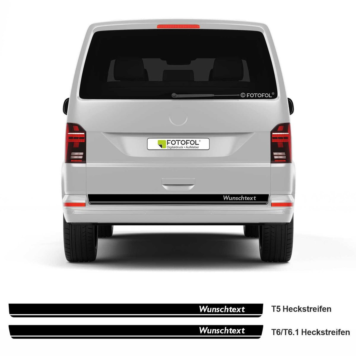 FOTOFOL - Heckklappen Heckstreifen Aufkleber Wunschtext passend für VW T6.1 T6 T5 Multivan Bulli