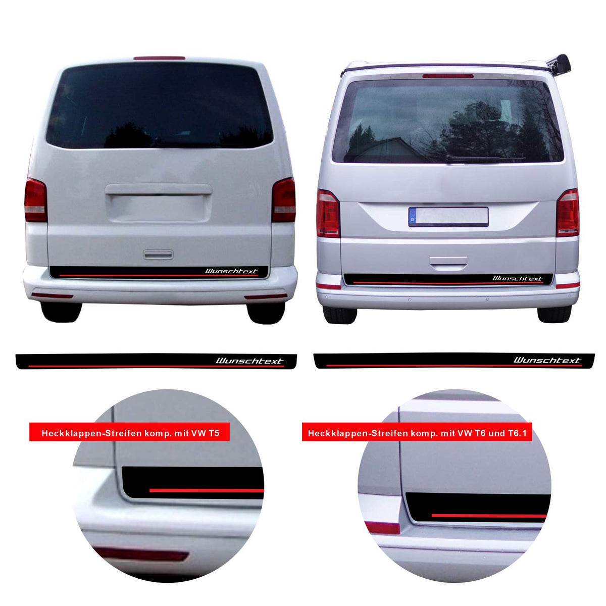 Fotofol - Heckklappen Heckstreifen Aufkleber Wunschtext passend für VW T6.1 T6 T5 Multivan Bulli - Edition