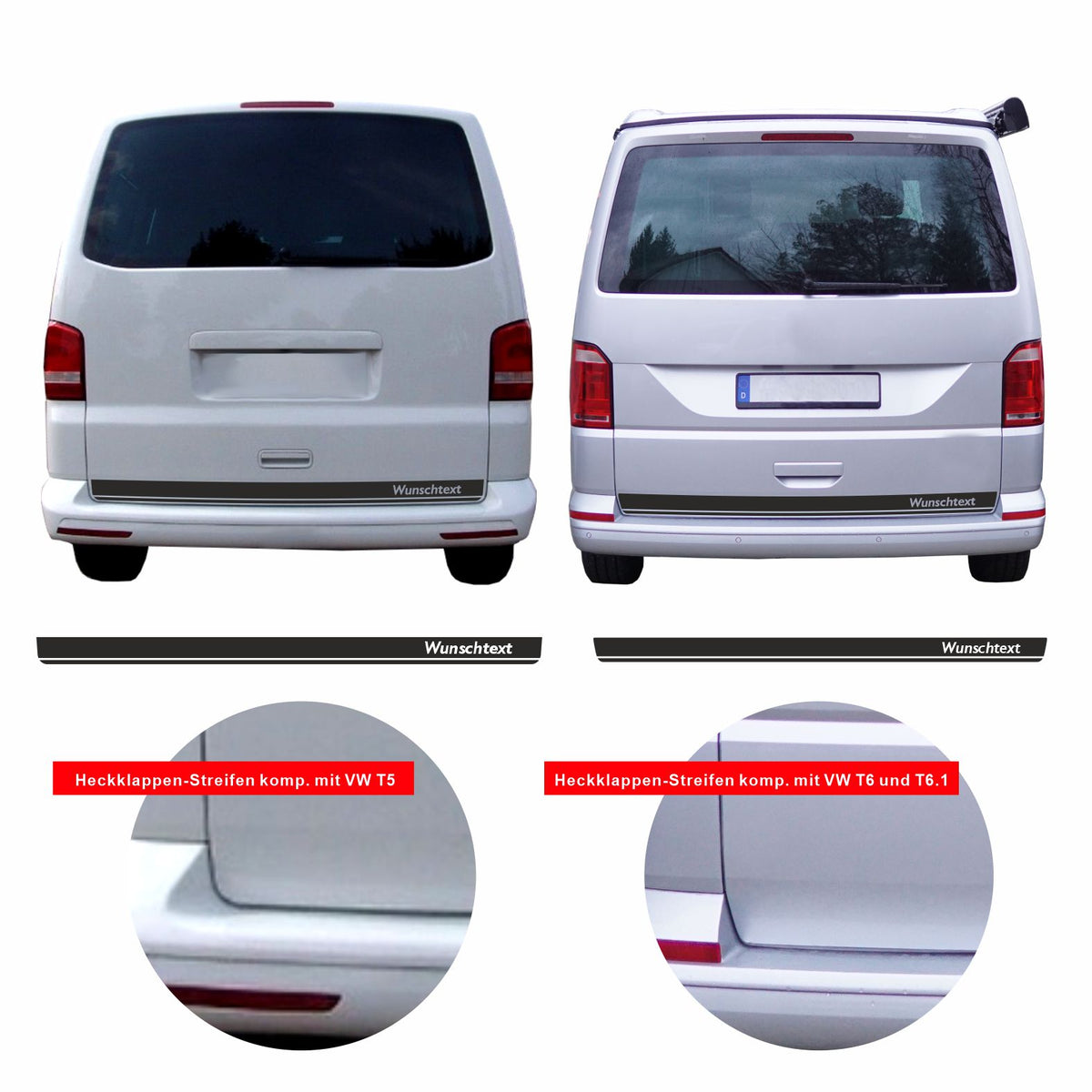 FOTOFOL - Heckklappen Heckstreifen Aufkleber Wunschtext passend für VW T6.1 T6 T5 Multivan Bulli