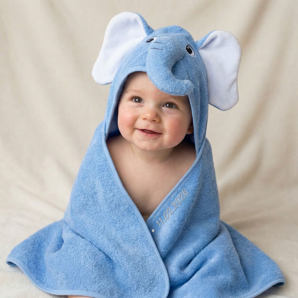 Kapuzenhandtuch Baby 90x90 cm aus 100% Bambus personalisiert mit Namen - FOTOFOL