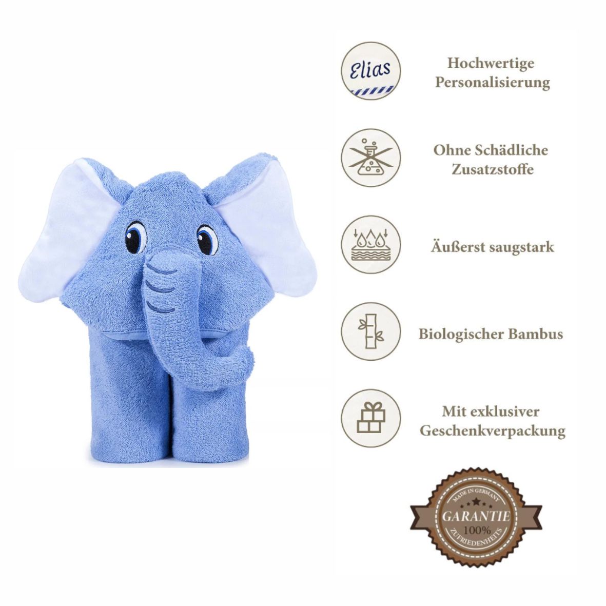 Kapuzenhandtuch Baby 90x90 cm aus 100% Bambus personalisiert mit Namen - FOTOFOL