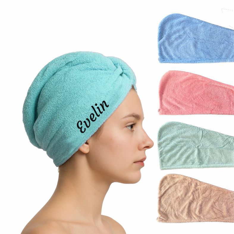 FOTOFOL - Personalisiertes Mikrofaser-Haarhandtuch mit Namen. Trocknet sanft & schnell, reduziert Frizz. Sicherer Halt dank Knopf & Schlaufe. Für alle Haartypen geeignet.