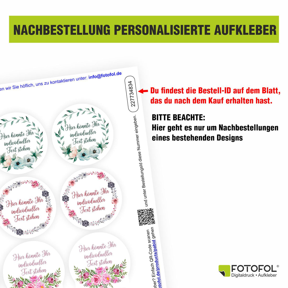 NACHBESTELLUNG PERSONALISIERTE AUFKLEBER (nur mit Bestell-ID) - FOTOFOL
