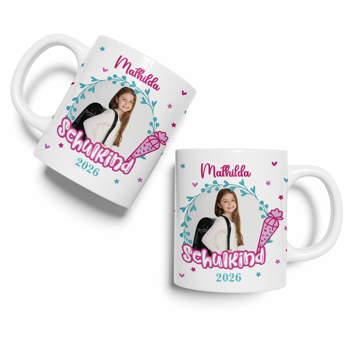 Tasse Einschulung 2026 mit Name und Bild Personalisieren Mädchen - FOTOFOL