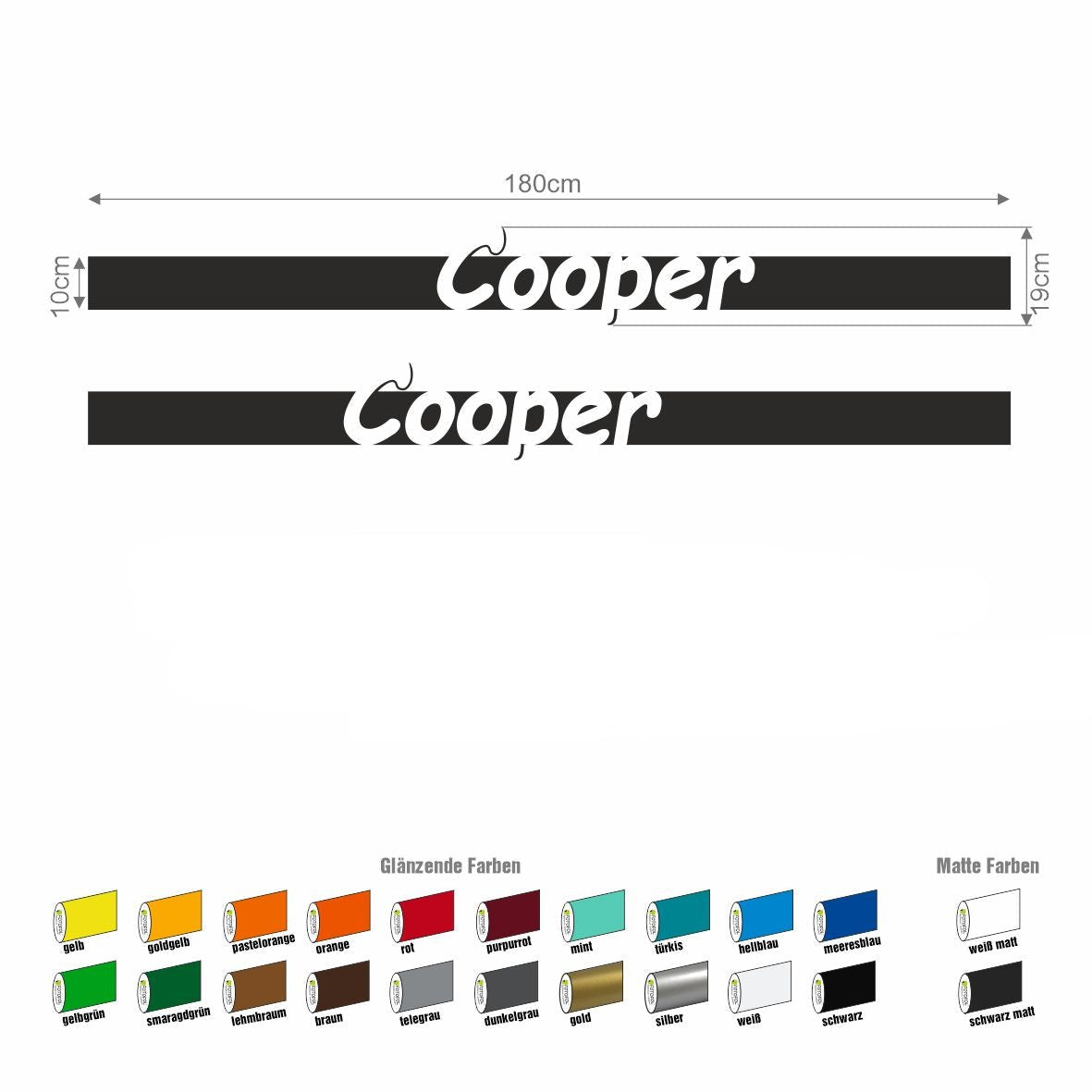 Seitenstreifen Mini Cooper "Cooper" Aufkleber  Auto Sticker 180 x 19 cm - FOTOFOL