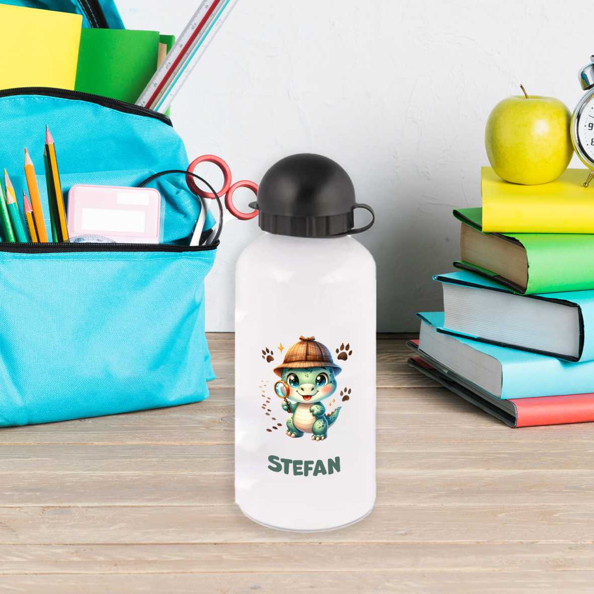Trinkflasche für Kinder personalisiert mit Namen - Dino - FOTOFOL