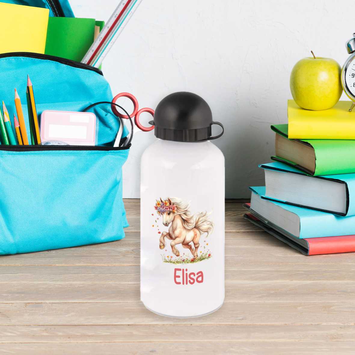 Trinkflasche für Kinder personalisiert mit Namen - Pferd - FOTOFOL