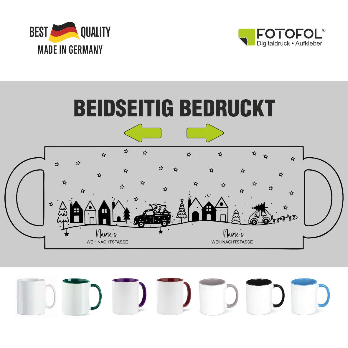 FOTOFOL - Tasse zu Weihnachten - Personalisiert mit Namen oder Wunschtext &nbsp;- Weihnachtstasse - Glühwein-Tasse - Geschenk-Idee für Familie und Freunde - 330ml