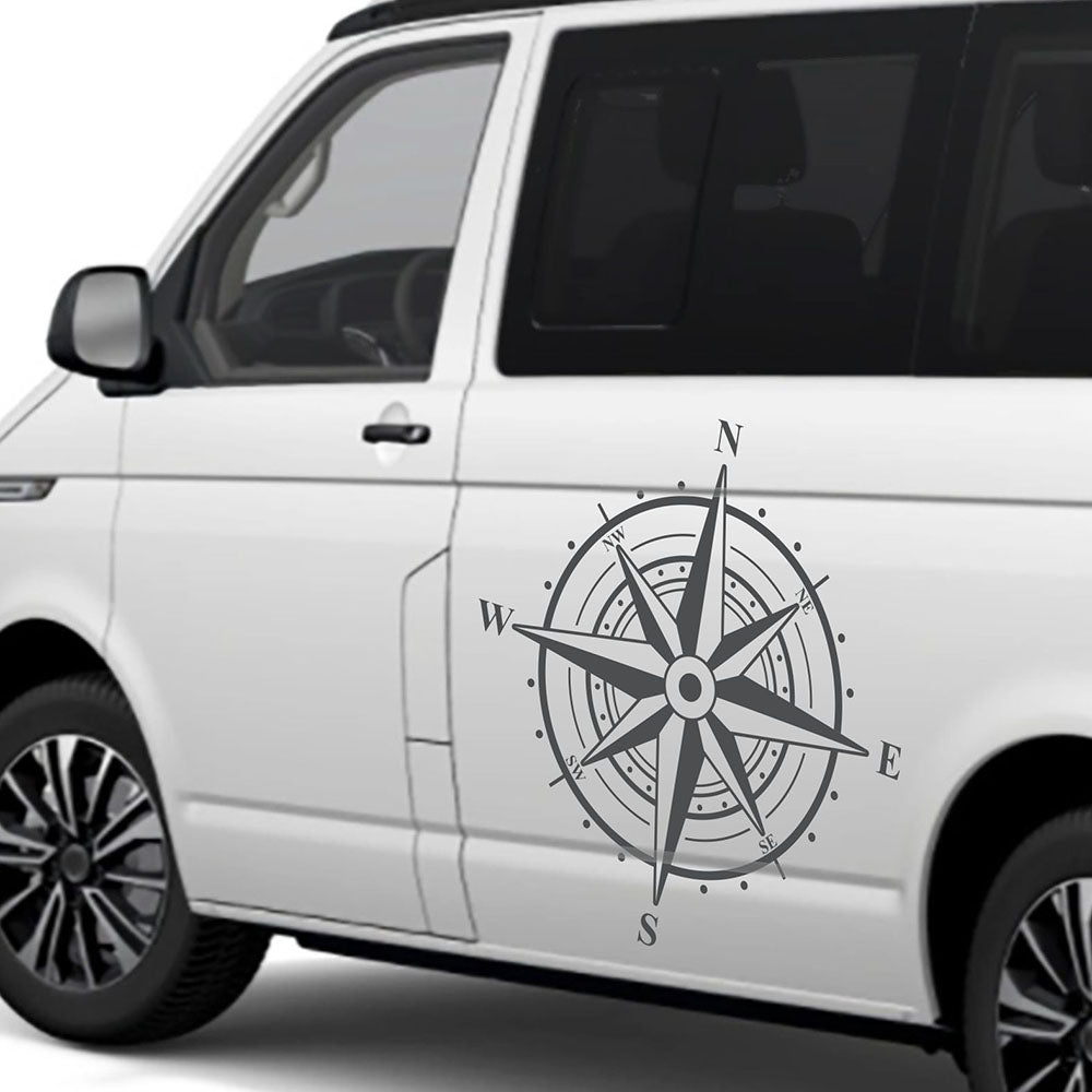 Aufkleber Kompass Windrose  - Aufkleber für Camper, Wohnmobil, Wohnwagen Fahrzeuge Karosserie - Offroad Sticker - Abenteuer Urlaub